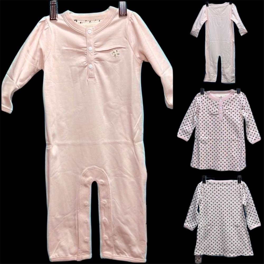 Lot of 3 New Organic Pima Cotton Designer Endue Boutique Rompers + Dress 6-12M